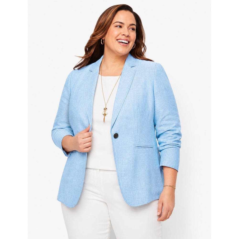 Talbots Blazer Womens 18WP Icy Blue 100% Linen Petite Plus Jacket Lightweight